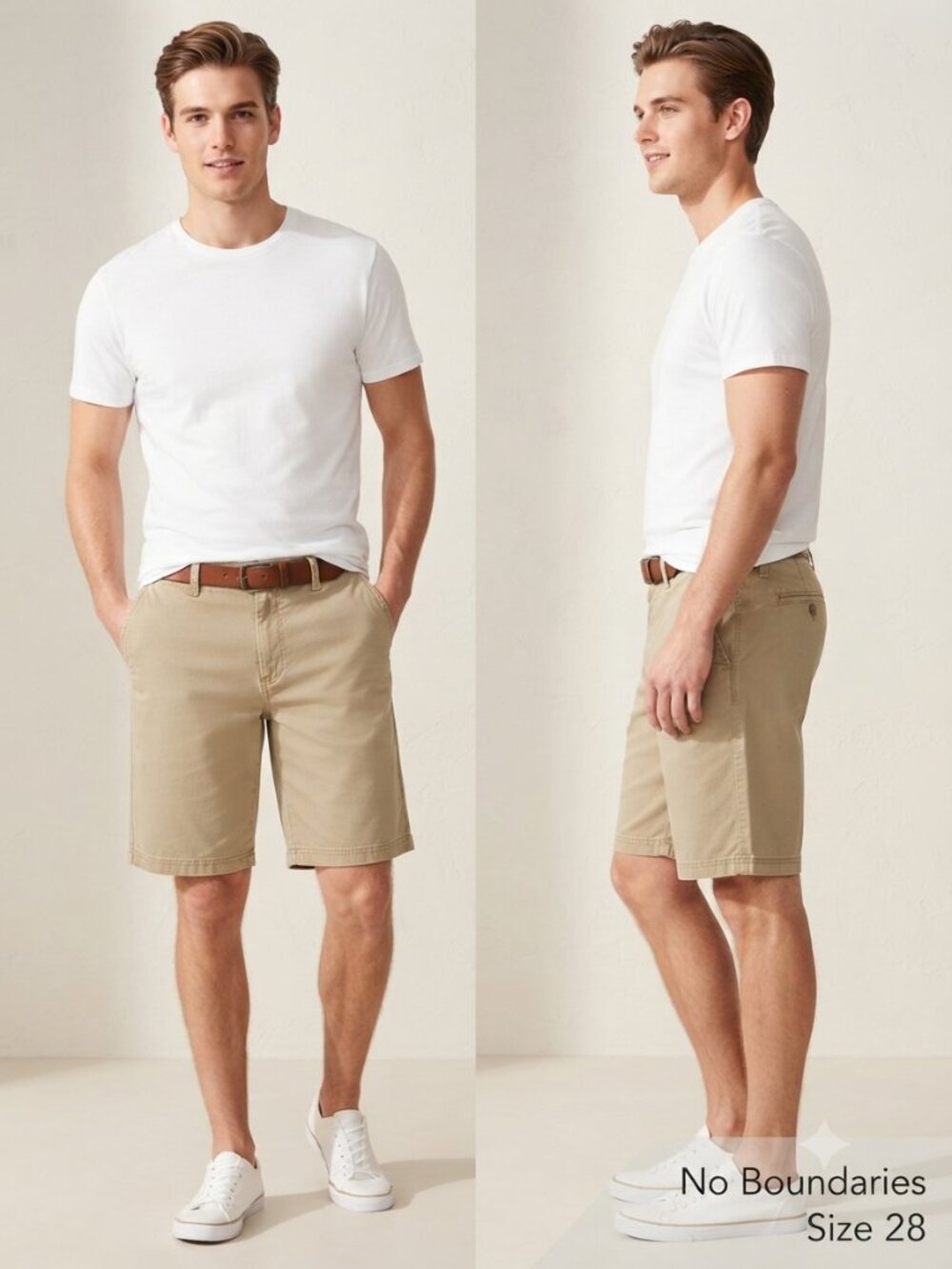No Boundaries Men's Flat Front Khaki Shorts Light Tan 100% Cotton - Size 28
